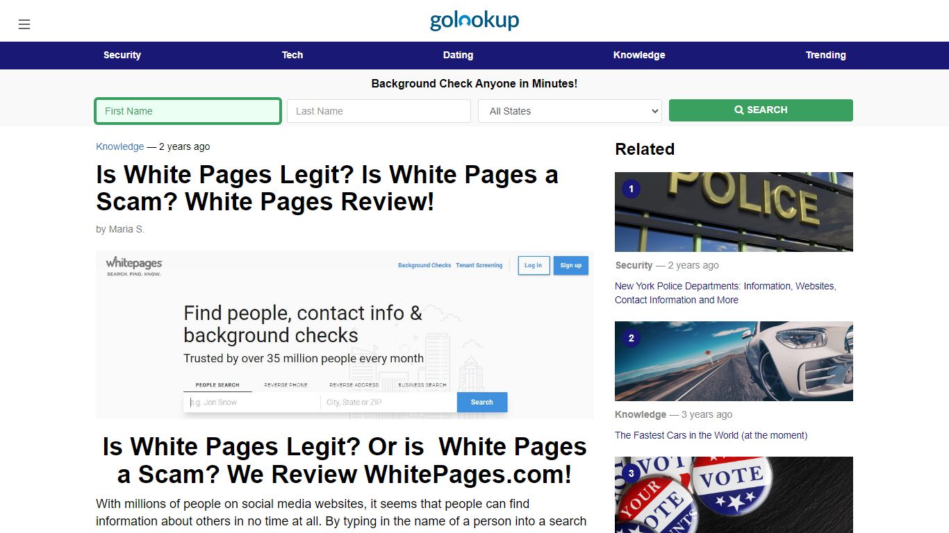Is White Pages Legit? Is White Pages a Scam? White Pages Review! - GoLookUp